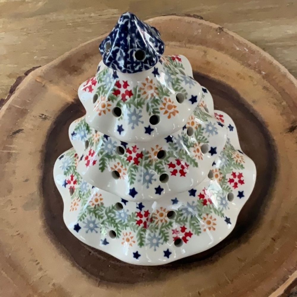 Hand Made Polish Pottery 8” Votive Christmas Tree